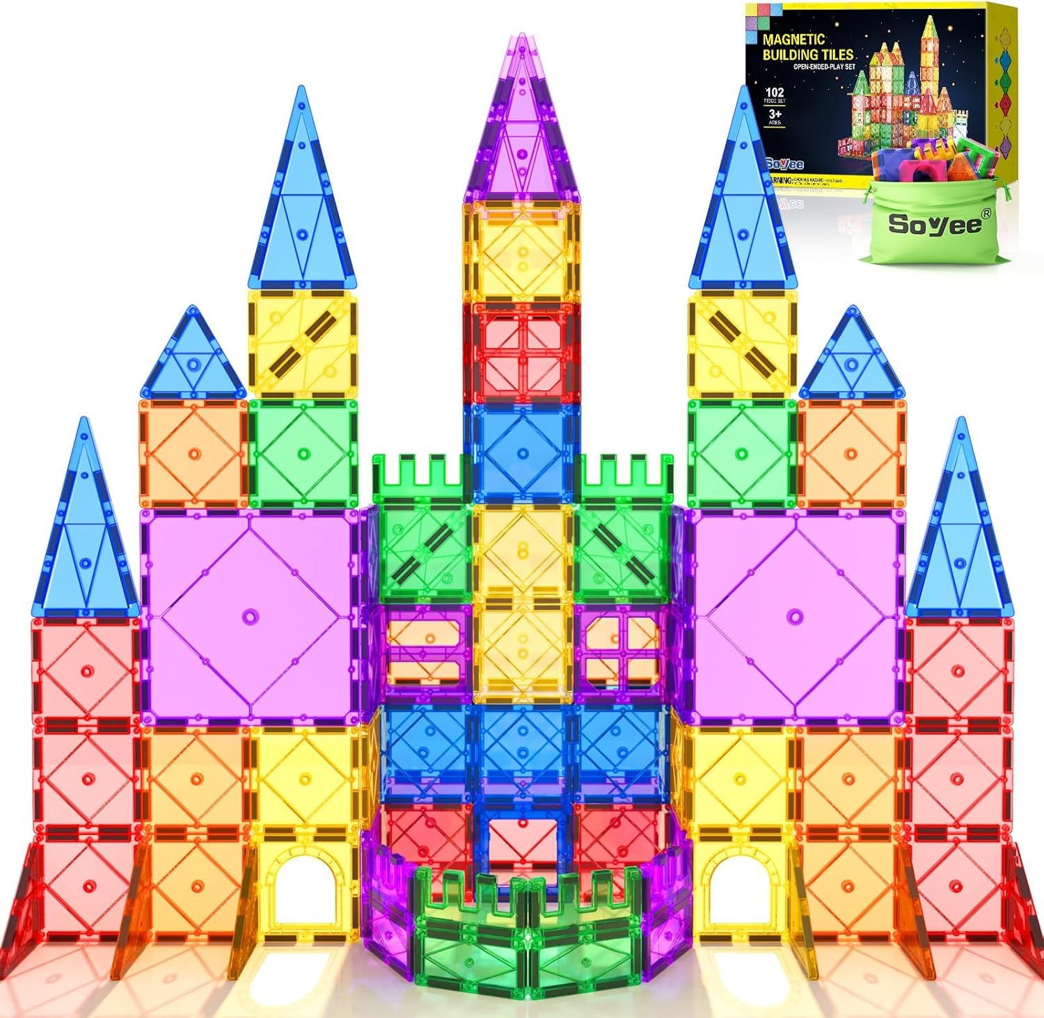 102PCS Magnetic Tiles Building Blocks Stem Toys