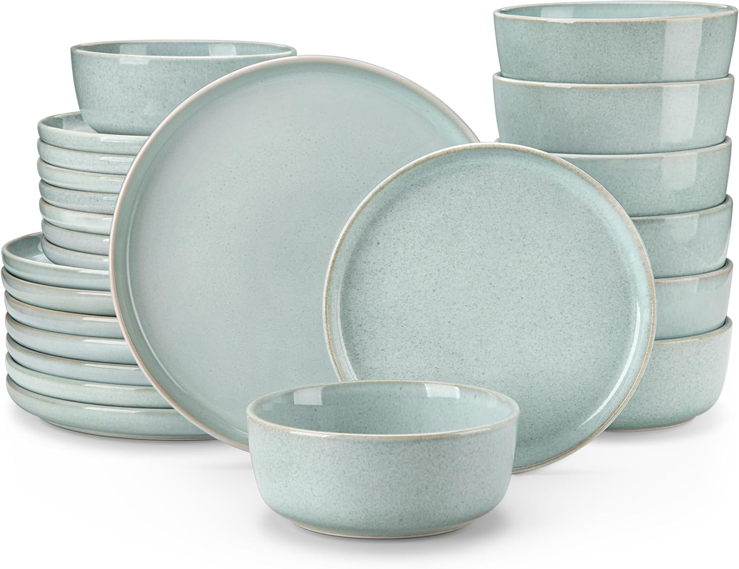 24 Pieces Plates and Bowls Set, Mint Green Dinnerware Sets