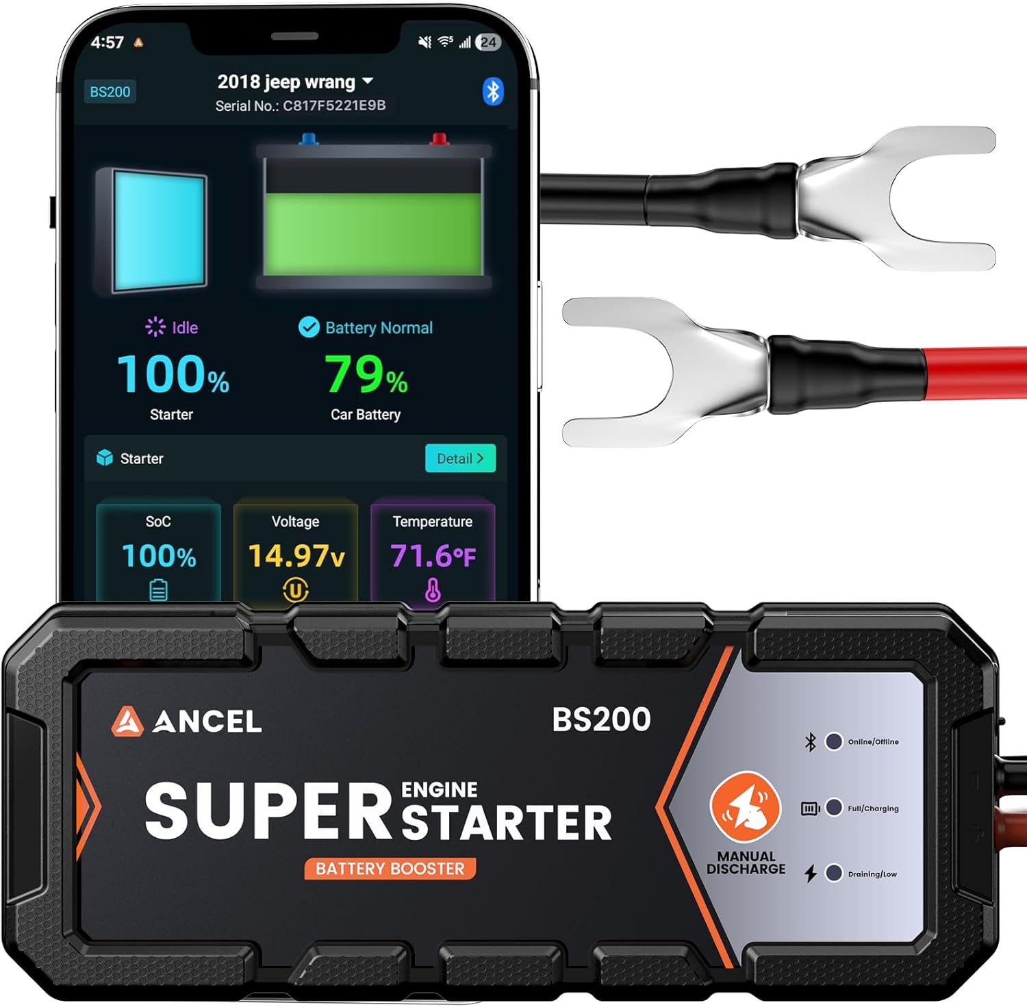 Car Battery Jump Booster & Health Monitor via App