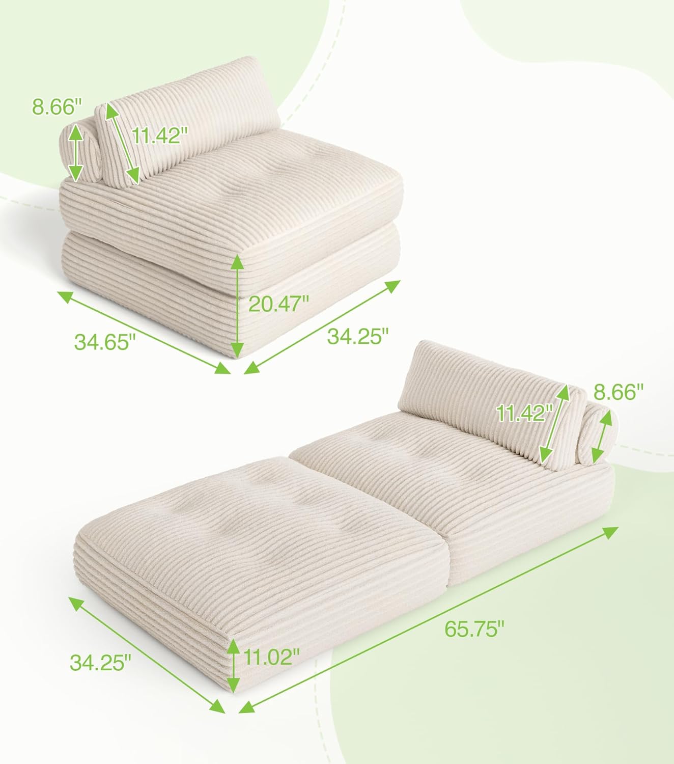 Corduroy Folding Sofa Bed