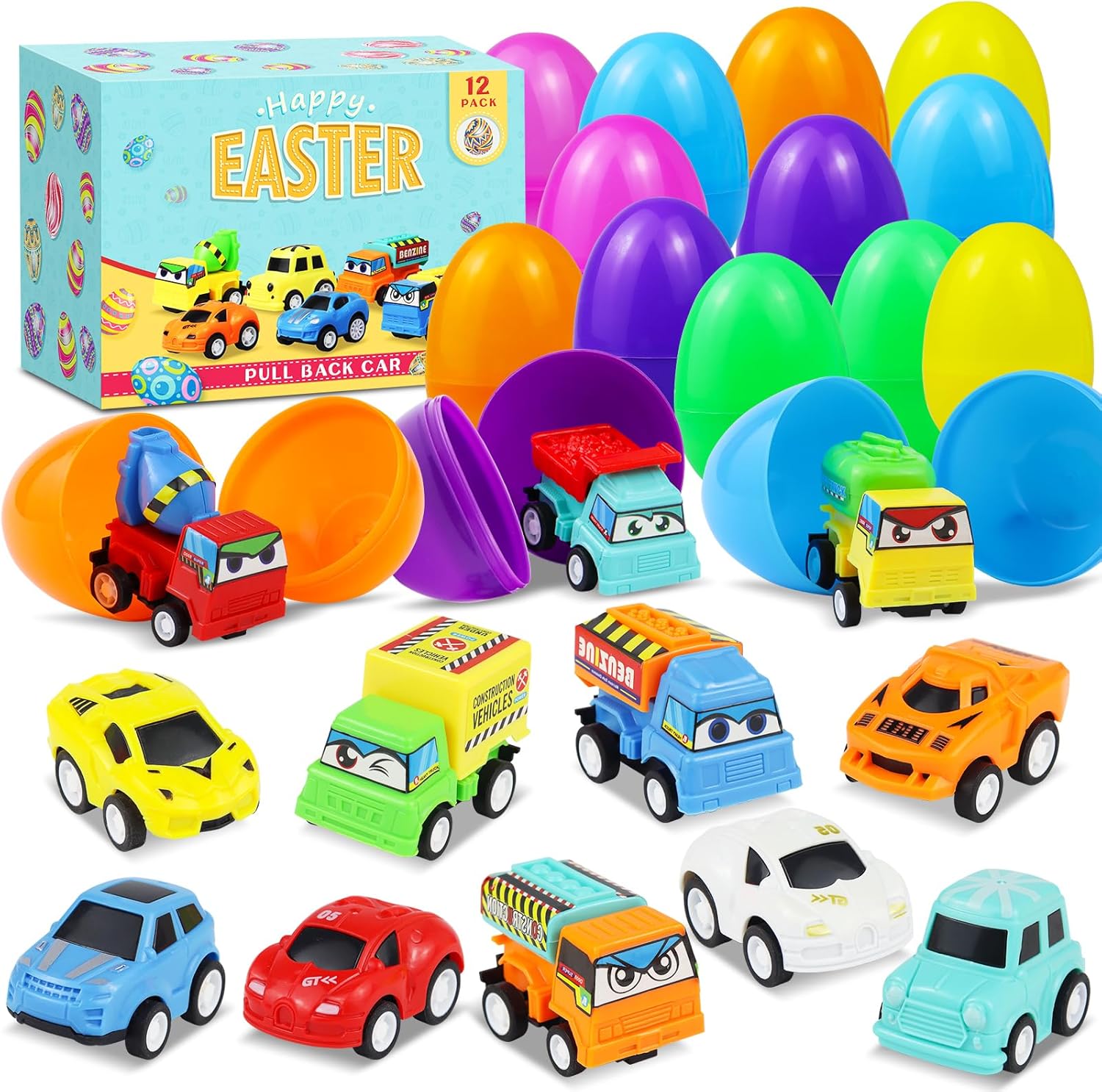 12PCS Pre Filled Easter Eggs Car Gifts for Kids