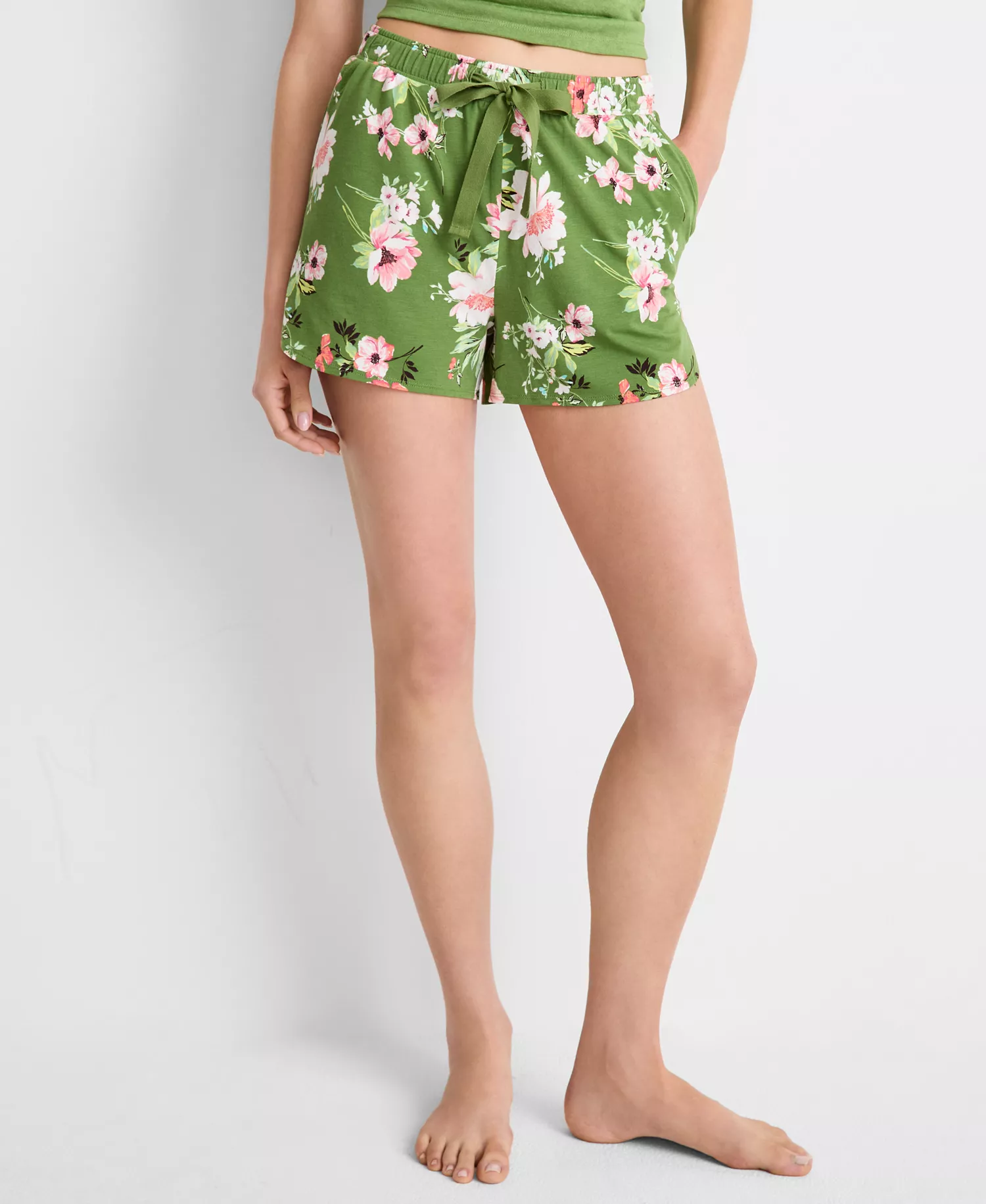 Women's Floral Knit Drawstring Shorts