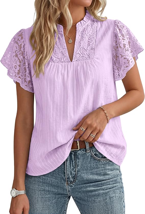 Lace Short Sleeve Tops