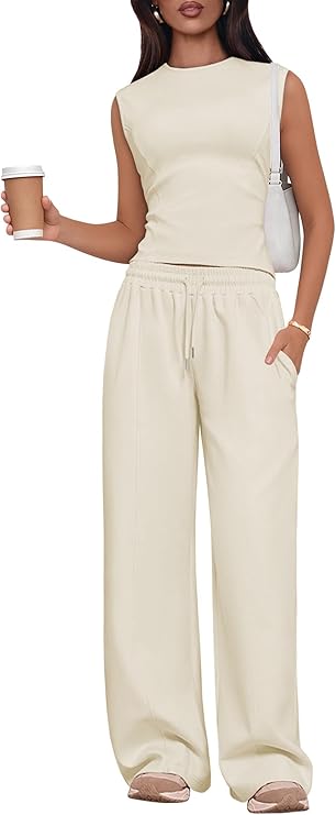 Lounge Sets Sleeveless Tops Wide Legs Long Pants Tracksuits