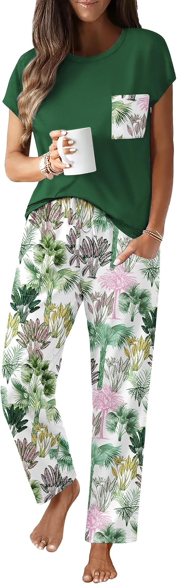 Cap Sleeve Sleepwear Tops and Long Pants